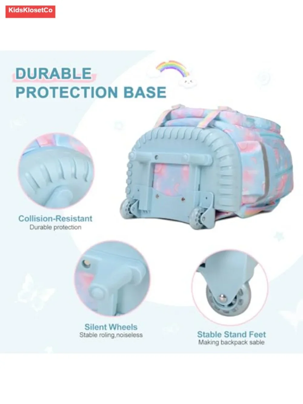 3PCS Rolling Backpack with Lunch Bag and Pencil Case, Water Resistant